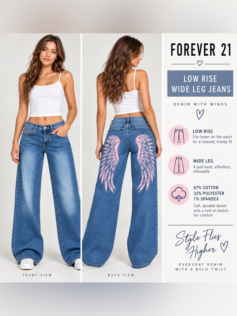 👼✨ Forever 21 Angel Wing Jeans | Low Rise Wide Leg | 00 | NWT 🪽💗